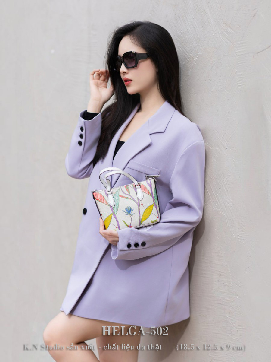 HELGA-502 HOA Túi Xách Da Bò Mini Tote 1 HELGA-502 HOA Túi Xách Da Bò Mini Tote